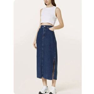 Seven 7 For All Mankind  Man Kind Bluenote MIA Midi Lyocell  Denim Skirt 25